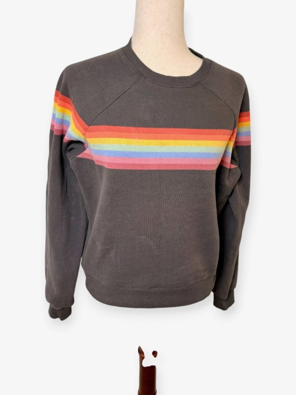 Marine Layer Charcoal Gray Anytime Rainbow Stripe Raglan Sweatshirt Size Small